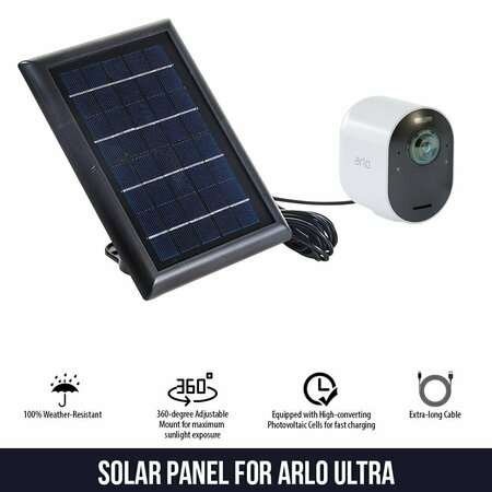 Wasserstein Solar Panel, 2 W, 6V, Cable Connector ArloUltraSolarBlk2pkUS